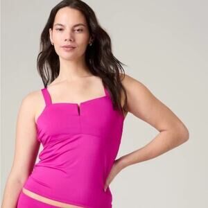 NWT Athleta Square Neck V Bra Cup Tankini Top "Electric Fuschia" Pink 34 D/DD